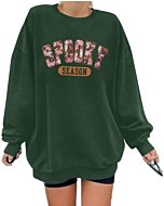 Oversized Halloween Sweatshirt Women Vintage Spooky Season Pullover Top Spooky Vibes Letter Print Long Sleeve Shirt Green