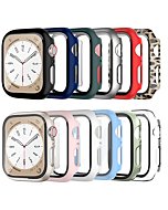 Cuteey 12 Pack Case for Apple Watch Series 8 7 41mm Tempered Glass Screen Protector, All Round Full Hard PC Leopard Pattern Cover Bumper for iWatch 8 7 Accessories