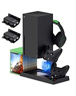 Vertical Cooling Stand Compatible with Xbox Series X with Cooling Fan, Cooling Station Dock with 10 Game Storage Organizer, Controller & Headphone Holder, 2X1400 mAh Rechargeable Battery Packs