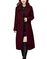 chouyatou Women's Big Notch Lapel Single Breasted Mid-Long Wool Blend Coat (Medium, Wine Red)