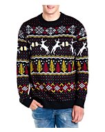 Tipsy Elves Men's Ugly Christmas Sweaters - Funny Christmas Sweaters for Men - Fun Holiday Pullovers - Men's Hilarious Black Deer With Beer Fair Isle Ugly Christmas Sweater Size M