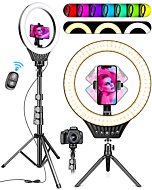 10" Ring Light Tripod Stand, Phone Holder RGB Selfie Ring Light with 59" Phone Ring Light Stand and Desk Tripod,8 Dimming Levels,17 Color LED Ring Lights for Phone,Live Stream,Make Up,YouTube,TikTok