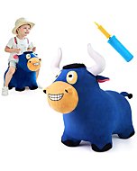 iPlay, iLearn Bouncy Pals Bull Hopper Toy, Toddler Plush Bouncing Horse, Kids Inflatable Ride Farm Animal Bouncer W/ Pump, Indoor Outdoor Hopping, Birthday Gift for 18 24 Month 2 3 4 Year Old Boy Girl