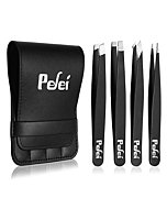 Pefei Tweezers Set - Professional Stainless Steel Tweezers for Eyebrows - Great Precision for Facial Hair, Splinter and Ingrown Hair Removal (Black)