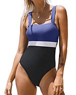 CUPSHE Womens Swimwear One Piece Swimsuit Colorblock Square Neck Wide Straps Back Tie Bathing Suits S Multicolor