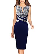 VFSHOW Womens Navy Blue Jacquard Fabric Leaf Pattern Slim Front Zipper Work Business Office Cocktail Bodycon Pencil Sheath Dress 8925 BLU XS