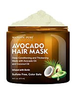 MAJESTIC PURE Avocado and Coconut Hair Mask for Dry Damaged Hair - Infused with Biotin - Deep Conditioning, Hair Thickening, for Healthy Hydrated Hair, Sulfate Free, 16 fl oz