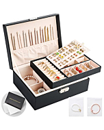 Sanikeon Jewelry Boxes for Women Girls 2 Layers Jewelry Organizer Box leather Jewelry Case with Lock Jewelry Storage Box Removable Tray for Necklace Earring Ring with Polishing Cloth and Jewelry Bags