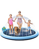 VISTOP Non-Slip Splash Pad for Kids and Dog, Thicken Sprinkler Pool Summer Outdoor Water Toys - Fun Backyard Fountain Play Mat for Baby Girls Boys Children or Pet Dog (77 inch, Blue&Blue)