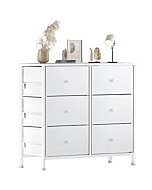 BOLUO White Dresser for Bedroom 6 Drawer Organizers Fabric Storage Chest Tower Small Dressers Unit for Closet Nursery Hallway Office, Kids and Adult Modern