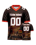 Custom Football City Night Skyline Jersey Shirt for Men Youth Women Fans Gifts Personalize Your Name Number S-5XL Brown-Orange