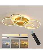 Modern LED Ceiling Light 106W Dimmable LED Acrylic Ceiling Lamp with Remote Control 6 Rings Flush Mount Ceiling Light Gold Ceiling Chandelier for Living Room Dining Room Bedroom Kitchen (5+1G01)