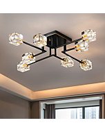 OKES 8-Lights Semi Flush Mount Ceiling Light Fixture,Black and Gold Modern Crystal Chandeliers,Farmhouse Lighting Fixtures for Dining Room Living Room Kitchen Bedroom Entryway