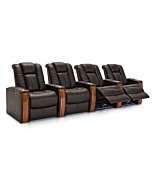 Seatcraft Monaco Home Theater Seating, Living Room, Top Grain Leather, Power Recline, SoundShaker, USB Charging, Ambient Lighting, Wall Hugger (Row of 4, Black)