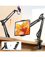 LISEN Tablet Phone Stand for iPad Holder Mount for Desk [Ultra Durable]2 Clamps Phone Tablet Holder for iPhone Flexible Tablet Mount Cell Phone Stand fits iPad Pro iPhone 14 13 Galaxy All 4-13" Device