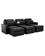 Seatcraft Diamante Stationary Row of 3 Sofa with Ottoman, Grade 7000 Leather, Living Room, Down Feather Lining, Strong Engineered Reinforced Wood Frame, Black