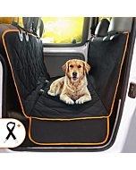 Dog enjoying a comfy ride in a car seat cover