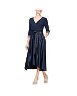 Alex Evenings Women's Satin Ballgown Dress with Pockets (Petite and Regular Sizes), Navy Beaded, 4