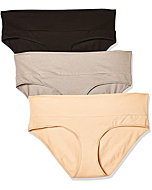 Motherhood Maternity Women's 3 Pack Fold Over Brief Panties black, nude, flat grey/multi pack Large