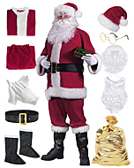 Santa Claus Costume for Men 10pcs Deluxe Adults Santa Suit Christmas Xmas Santa Outfit Wine Red ZW016S