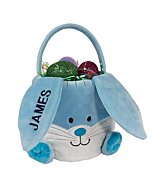 GiftsForYouNow Embroidered Plush Blue Bunny Personalized Easter Basket, Easter Basket for Little Boys, Easter Egg Hunt Tote, Perfect for Toys and Candy, 10" W x 7" H x 9" D