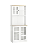 HOMCOM Kitchen Buffet with Hutch, Storage Pantry with 3 Cabinets, 2 Open Shelves and Large Countertop, White