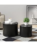 WILLIAMSPACE Nesting Coffee Table Set of 2, Black Round Wooden Coffee Tables Modern Circle Table for Small Space Living Room Bedroom Accent End Side Table (Black-Round)