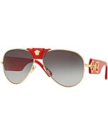 Versace Baroque VE 2150Q 100211 Gold Red Leather Metal Aviator Sunglasses Grey Gradient Lens