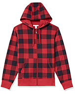 Amazon Essentials Men's Full-Zip Hooded Fleece Sweatshirt (Available in Big & Tall), Red, Buffalo Plaid, X-Small