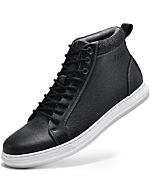 Arkbird Men' Black Leather Mid-Top Sneaker Boot Fashion Casual Lace Up Skateboarding Walking Shoe for Men Color Black Size 7