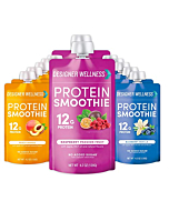 Designer Wellness Protein Smoothie, Real Fruit, 12g Protein, Low Carb, Zero Added Sugar, Gluten-Free, Non-GMO, No Artificial Colors or Flavors, Super Fruits Variety Pack, 12 Count