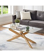 Rectangle Modern Coffee Table, Tempered Glass Top and Metal Tubular Leg, 47.3”Lx23.6”Wx18.1”H, Gold