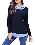 GloryStar Women's Long Sleeve Contrast Collared Shirts Patchwork Work Blouse Tunics Tops Black Navy S