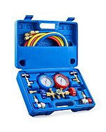 Orion Motor Tech AC Gauges, AC Manifold Gauge Set for R134a R12 R502 Refrigerant, 3 Way Car with 5FT Hoses Couplers & Adapter, Puncturing & Self Sealing Can Tap Freon Charge Kit