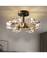 OKES Semi Flush Mount Ceiling Light,13inch Modern Black and Gold Crystal Chandeliers,6-Lights Industrial Sputnik Chandeliers for Bedroom,Kitchen,Hallway,brthroom,entryway,Dining Room…