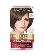 L'Oreal Paris Excellence Creme Permanent Triple Care Hair Color, 5 Medium Brown, Gray Coverage For Up to 8 Weeks, All Hair Types, Pack of 1