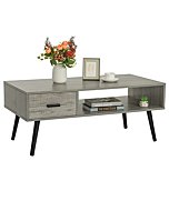 Iwell Coffee Table with Drawer and Storage Shelf for Living Room, Cocktail Table, Accent TV Table for Reception Room/Office, Easy to Assemble, Gray