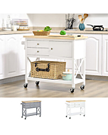 Utility Kitchen Cart Rolling Kitchen Island Storage Trolley with Rubberwood Top