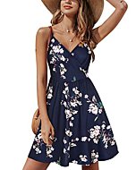 STYLEWORD 2024 Womens Summer Dresses Spring V Neck Sun Spaghetti Strap Petite Sundress Casual Beach with Pocket(Floral01, M)