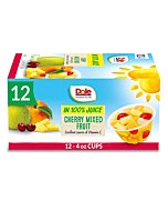 Dole Fruit Bowls Cherry Mixed Fruit in 100% Juice, Gluten Free Healthy Snack, 4 Oz, 12 Count