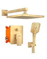 Gabrylly Shower System, Wall Mounted Shower Faucet Set for Bathroom with High Pressure 10" Rain Shower head and 3-Setting Handheld Shower Head Set, 2 Way Shower Valve Kit, Brushed Gold