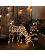 Alpine Corporation Outdoor/Indoor Rattan Grazing Reindeer with Lights - Christmas and Holiday Decoration for Yard - 24-Inches