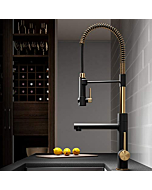 Kraus KPF-1603BGMB Artec Pro 2-Function Commercial Style Pre-Rinse Kitchen Faucet with Pull-Down Spring Spout and Pot Filler, Brushed Gold/Matte Black