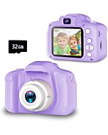 Seckton Upgrade Kids Selfie Camera, Christmas Birthday Gifts for Girls Age 3-9, HD Digital Video Cameras for Toddler, Portable Toy for 3 4 5 6 7 8 Year Old Girl with 32GB SD Card-Purple White