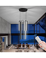 Black Modern Chandelier,9-Light Dimmable Modern LED Chandeliers Hanging Linear Pendant Light Adjustable Height for High Ceiling Living Room Foyer Contemporary Light Fixtures with Remote Control