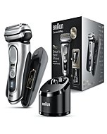 Braun Electric Razor for Men, Waterproof Foil Shaver, Series 9 Pro 9477cc, Wet & Dry Shave, with Portable Charging Case, ProLift Beard Trimmer, 5-in-1 Cleaning & Charging SmartCare Center, Silver