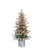 Puleo International 4.5 Foot Pre-Lit Potted Flocked Arctic Fir Artificial Christmas Tree with 70 UL-Listed Clear Lights