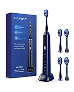 BAFOVY Sonic Electric Toothbrush with Smart Pressure Sensor, 50400 VPM Rechargeable Electronic Toothbrush for Adults, One Charge for 180 Days, 5 Modes, 4 Brush Heads, 2 Mins Timer (Blue)