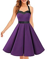 Vintage Cocktail Dress 50s Dresses for Women Retro Halter Rockabilly Homecoming Dress 1950s Pinup Homecoming Dress Purple Black XS