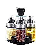 Mlici Oil and Vinegar Dispenser Set of 6 Bottles, Stainless Steel Salt and Pepper Holder with 360° Rotating Holder, Cruet Soy Sauce Dispenser - Premium Glass Condiment Set for Kitchen, Tabletop